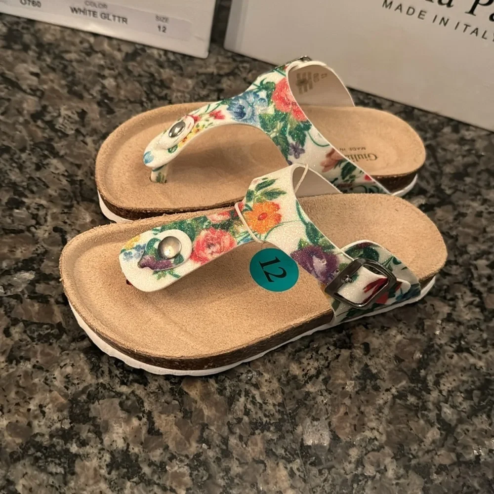 Giulia Palai floral thong flip flop leather molded bed sandal 12 girls NIB